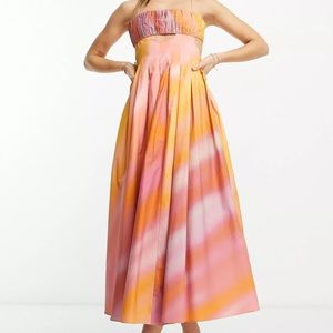 ASOS cotton midi dress in orange watercolour print